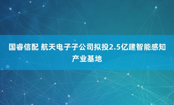 国睿信配 航天电子子公司拟投2.5亿建智能感知产业基地